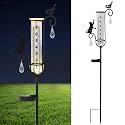 33in Solar Cat Bird Rain Gauge Metal Garden Stake Black Sculpture Decor