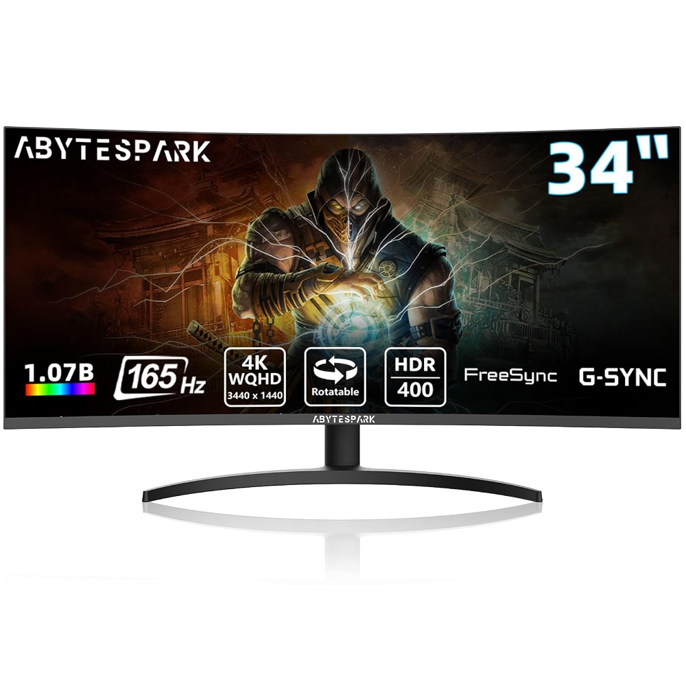 34 Inch Curved Ultra Wide WQHD 4K (3440 x 1440) Gaming Monitor, 165Hz ...