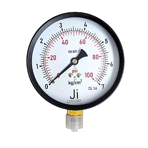 34ji34 japsin instrumentation pressure gauge 434 dial range 0-7 kgcm2 with dual scale of 100 psi direct mounting bottom entry 3834 bsp connection ms case amp brass internals - process control