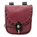 "Mythrojan Medieval Belt Pouch Viking Leather Belt Bag Antique Vintage Fanny Pack Pouch Renaissance LARP Cosplay Waist Bag, Renfaire Coin Purse, Costume Accessories for Men Women - Wine Red"