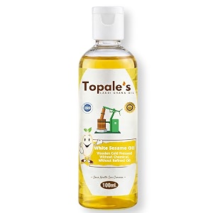 topale39s 100 pure wooden cold pressed white sesame oil 100ml  lakdi ghana til oil for cooking white sesame oil for skin amp hair unrefined chemical-free omega-6 rich ideal for heart pack of 1