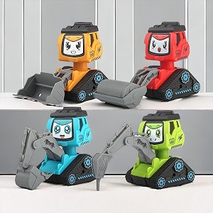 34toys treasure press n go children toys construction vehicles pack of 4  constriction toys for kids  toys for 3 year old boy  excavator toys for kids  miniature toys for kids 4pcs set 34