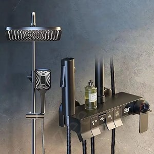 34zeecry rainfall modular shower panel - luxury shower set in grey wall mount easy connect 3-in-1 with wall mixer and single lever - black finish34