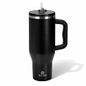 34HD Black 40oz Insulated Tumbler with Handle and Reusable Hidden Straw