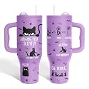 34HD Black Cat Tumbler 40oz with Handle & Straw, Funny Gifts for Pet Lover