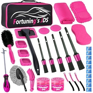 34pcs car detailing brush set car detailing kit car detailing brushes car cleaning kit professional car care kit - car wash brush kit for interior exterior wheels pink car accessories for women