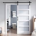 34x80 Inch Glass Sliding Barn Door Slab and 6ft Hardware Kit Included, 5 Frosted Glass, LVL Wood Panel Covered with White Water-Proof Scratch-Proof PVC Surface, Simple DIY Assembly