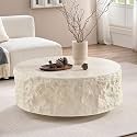 35.43''Round Coffee Table, Faux Rock Coffee Table, Drum Coffee Table, Fiberglass Circle Table,Tea Table for Living Room Accent Central Table No Need Assembly (Product Weight50.60 (lbs.))