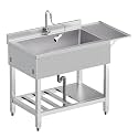 35.4in Freestanding Stainless Steel Utility Sink with Foldable Side Shelf