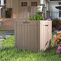 35 Gallon Small Waterproof Outdoor Storage Box, Resin Deck Box Lockable for Patio Furniture, Garden Tools, Pool Accessories, UV-Resistant for All Weather Use, Greige