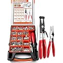 352Pcs Spring Band Hose Clamp Assortment Kit, 6-25mm 15 Sizes Grey for Fuel Line, Silicone Hose, Automotive & DIY with Swivel Jaw Plier,Hose Removal Plier and Tweezers
