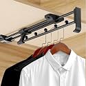 35Cm Long 1 Piece Closet Rail Top-Mounted Sliding Pull Out Wardrobe Clothes Hanger Rack with Separation Beads for Cabinet 14 Inch Metal Black