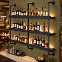 35IN 3-Tier Black Pipe Wall Mounted Wine Rack with Warm LED Light