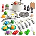 35Pcs Kids Kitchen Toy Accessories, Toddler Pretend Cooking Playset with Play Pots, Pans, Utensils, Cookware, Play Food Set, Toy Vegetables, Learning Gift for Girls & Boys (White)