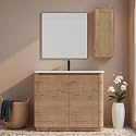 40" Bathroom Vanity with Ceramic Sink, Freestanding Bathroom Vanity with 2-Soft-Close Door &amp; Side Cabinet for Home, Farmhouse, Undermount Storage Cabinet, Easy to Clean, Imitative Oak