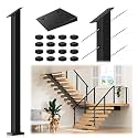 36" Black Cable Railing Stair Post with Slant Fixed Top, Stainless Steel T304 Staircase Wire Rail Post, 33° Drilled Stair Deck Post with 5-Degree Rubber Spacers Fit for 28-38 Degrees Stairway