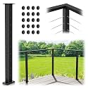 36" Cable Railing Corner Post, Fixed Top Mount 90° L-Drilled One Post Corner Solution, Stainless Steel T304 Heavy-Duty Handrail Corner Post, Matte Black Flat Top Deck Angle Post