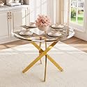 36" Round Glass Dining Table for 4, Tempered Glass Top, Gold Steel Legs