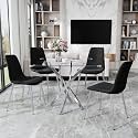 36" Square Glass Dining Table Set for 4, 5-Piece Modern Kitchen Table with 4 Black Velvet Chairs, Modern Circle Leisure Table for Home Office Dining Room Small Spaces (Silver Leg)