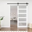 5-Lite Frosted Glass Paneled White Barn Door, 36" x 84"