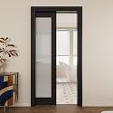 Double Pocket Door,Black Frosted Glass Doors,Solid Door,36x80