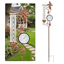 36.5in Butterfly Rain Gauge Thermometer Bronze Metal Garden Stake Decor