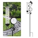 36.5in Butterfly Rain Gauge Thermometer Black Metal Garden Stake Decor