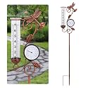 36.5in Dragonfly Rain Gauge Thermometer Bronze Metal Garden Stake Decor