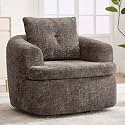 36.6" Swivel Cloud Sofa Chair, Chenille Fabric, Ergonomic 360° Accent Barrel Chairs with Dual-Layer Cushion, Comfy Single Armchair for Nursery, Living Room, Bedroom &amp; Offices (Brown+Chenille)