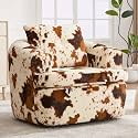 36.6" Swivel Cloud Sofa Chair, Chenille Fabric, Ergonomic 360° Accent Barrel Chairs with Dual-Layer Cushion, Comfy Single Armchair for Nursery, Living Room, Bedroom & Offices (Beige+Brown+Faux Fur)
