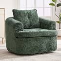 36.6" Swivel Cloud Sofa Chair, Chenille Fabric, Ergonomic 360° Accent Barrel Chairs with Dual-Layer Cushion, Comfy Single Armchair for Nursery, Living Room, Bedroom &amp; Offices (Green+Chenille)