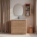 36" Bathroom Vanity with Ceramic Sink, Freestanding Vanity Bathroom with 2-Soft-Close Door &amp; Side Cabinet for Home, Farmhouse, Undermount Storage Cabinet, Easy to Clean, Imitative Oak