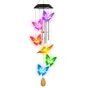 36” Butterfly Aluminum Tube Solar Light LED Wind Chime for Outside, Weather Resistant Decoration Outdoor Garden Patio Soft Tone Decor, Gift for Birthday, Mother's Day, Relaxation