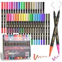 36 Colors Duo Tip Pens Art Markers Set, 72 Nibs Fine and Brush Tip for Adult Coloring Books Journaling Note Taking Lettering Calligraphy Drawing Pens Supplies