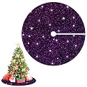36 Inch Christmas Tree Skirt Purple Glitter Tree Skirt Velvet Xmas Tree Skirt Sequins Sparkle Halloween Christmas Tree Skirts Cover Unique Shimmer Tree Mat for Holiday Christmas Tree