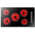 36 Inch Electric Cooktop 5 burner Karienvir, 8900W Built-in Electric Stove Top, Cooktop 36" with Double-ring Burner, Knob &amp; Touch Control, 9 Power Levels, Timer, Safety Lock, 220V-240V Hard Wire