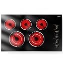 Electric Cooktop 34.25 Inch - Drop-in(34.25"x19.3") 5 Burner Electric Stove Top 8400W High Power, 36" Ceramic Cooktop Stove with Knob Touch, Dual Ring, Overheat Protection, 220-240V Hard Wired