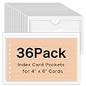 36 Pack Adhesive 4" x 6" Index Card Pockets Clear Plastic Labels Holders