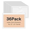 36 Pack Clear Adhesive Label Holders, 2 x 3 Inch Index Card Pockets