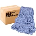 36 Pack Commercial Mop Head Replacement, Heavy Duty Mop Head Commercial Replacement for General and Floor Cleaning, Wet Industrial Blue Cotton Looped End String Head Refill (Blue)