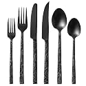 36 Pcs Black Hammered Silverware Set with Steak Knives for 6, 18/10 Steel