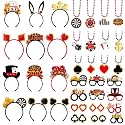 36 Pcs Casino Night Party Favors Felt Headband Eyeglasses Necklace