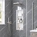 36 x 12 Inch Stainless Steel Shower Niche, No Tile Needed Wall Niche with 3- Tier Shelves, Recessed Wall Niche Insert for Bathroom Shower Kitchen Storage, Matte White