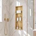 36 x 12 Inch Stainless Steel Shower Niche, No Tile Needed Wall Niche with 3- Tier Shelves, Recessed Wall Niche Insert for Bathroom Shower Kitchen Storage, Brush Gold