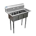 36 in. x 20 in. Stainless Steel Three Compartment Sink Fauet With 10 in. x 14 in. Bowls