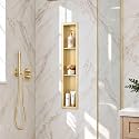 36 x 6 Inch Stainless Steel Shower Niche, No Tile Needed Wall Niche with 3- Tier Shelves, Recessed Wall Niche Insert for Bathroom Shower Kitchen Storage, Brush Gold