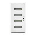 36 x 80 Fiberglass Entry Door with 4-Lite Frosted Glass, Contemporary Style Left Hand Inswing White Color with 4-9/16 Vinyl Frame, Knock-Down Design, White