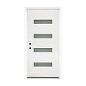 36 x 80 Fiberglass Entry Door with 4-Lite Frosted Glass, Contemporary Style Exterior Door Right Hand Inswing White Color with 4-9/16 Vinyl Frame, Knock-Down Design, White