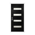 36 x 80 Fiberglass Entry Door with Brickmould and Frosted Glass Contemporary Front Door Right Hand Inswing Black Color with 4-9/16 White Vinyl Frame
