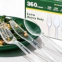 360 Count Extra Sturdy Plastic Silverware[150 Forks 150 Spoons 60 Knives]